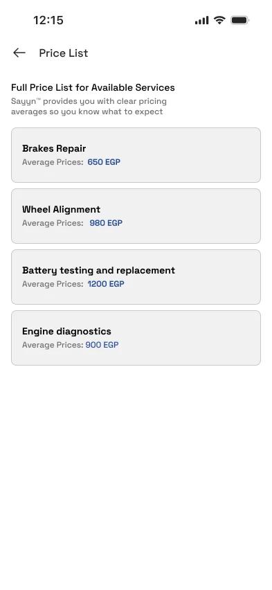 Service Pricing List